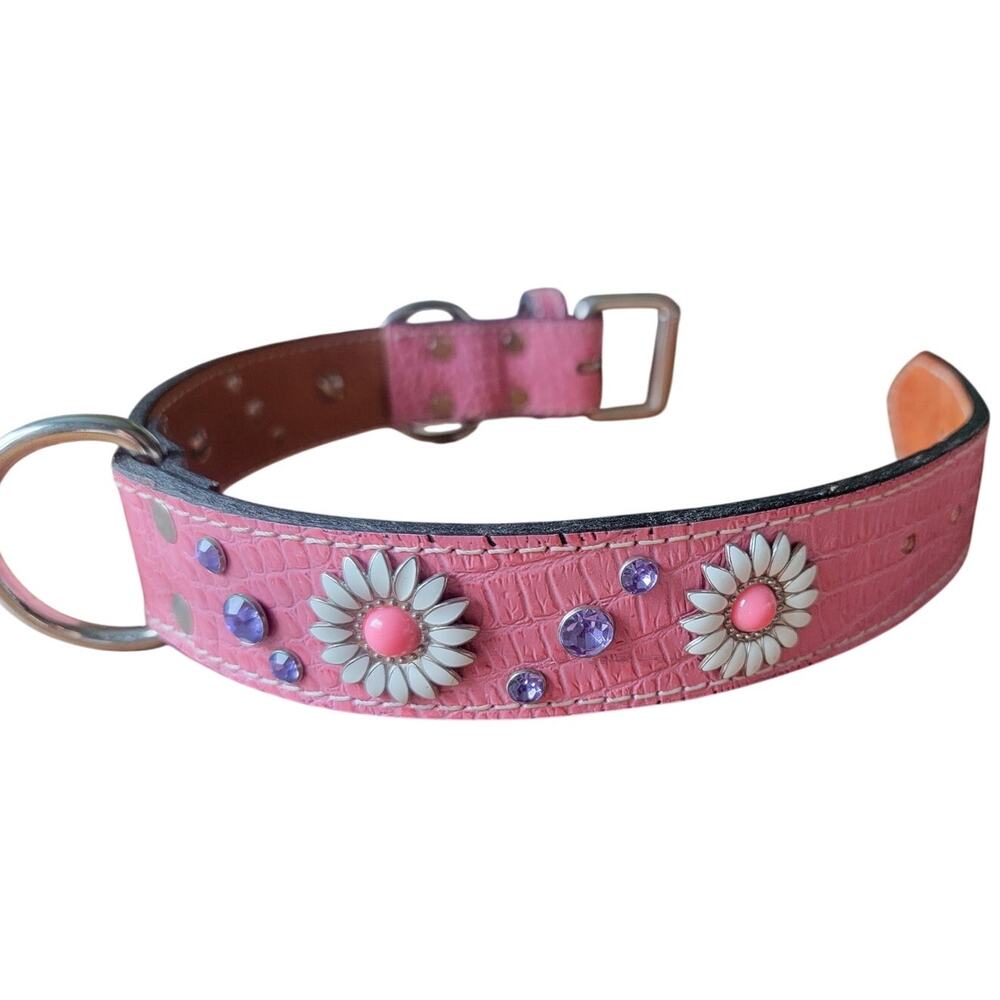 Custom Pink Rhinestone Leather Collar D Ring Choker Necklace